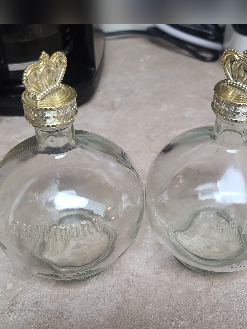 Vintage Lot Of 2  Chambord Round Glass Bottles with Gold Crown Lids